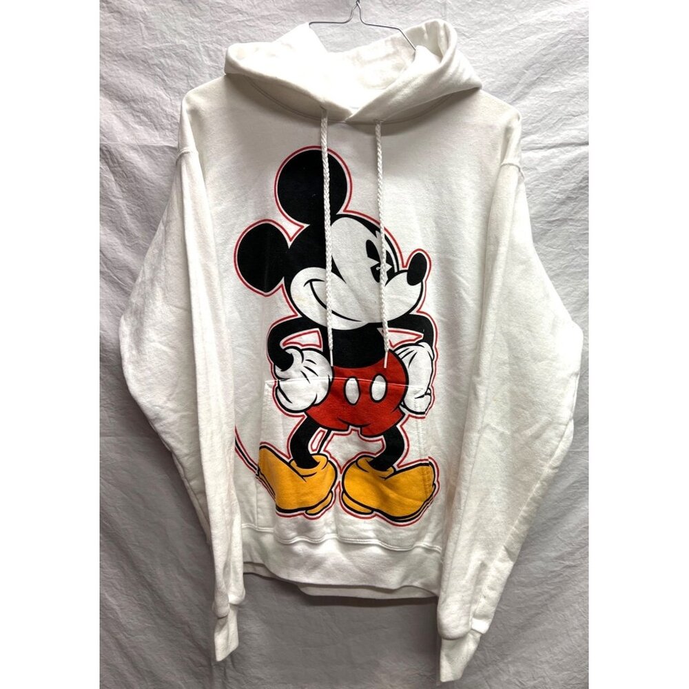 Hanes Mickey Mouse White Hoodie Sweatshirt Disney EcoSmart S/P/CH Cotton Blend